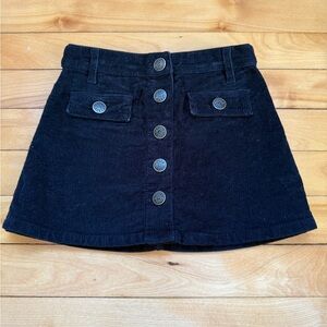 Black Corduroy Button-Up Skirt